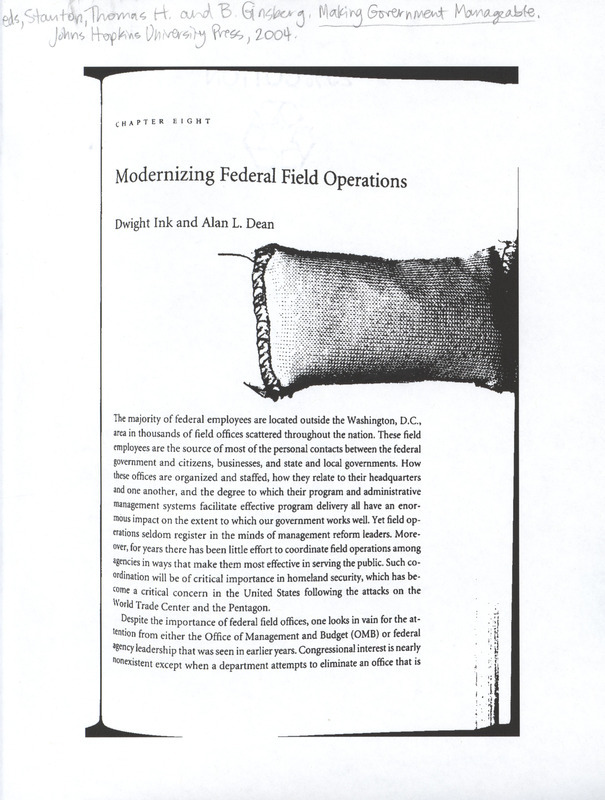 Annotation: eds., Stanton, Thomas H. and B. Ginsberg, Making Government Manageable, Johns Hopkins University Press, 2004.