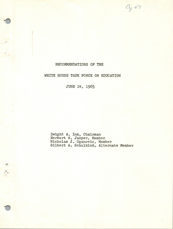 Recommendations of the White House Task Force on Education, June 14, 1965