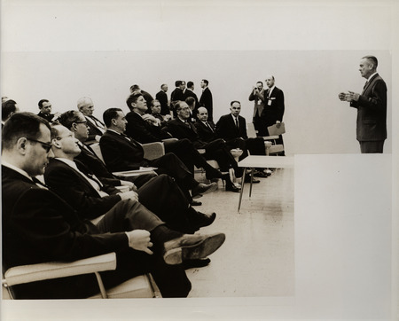 Photograph of President John F. Kennedy and others during his 1962 visit to Los Alamos National Laboratory