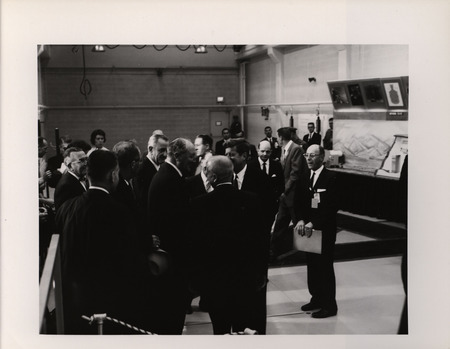 Photograph of President John F. Kennedy and others during his 1962 visit to Los Alamos National Laboratory