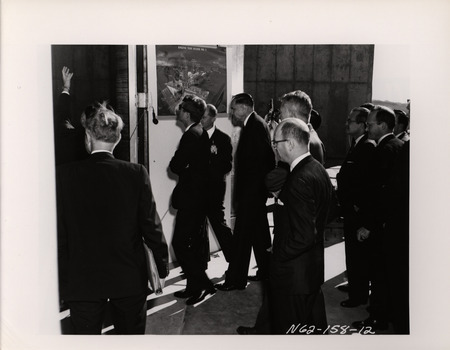 Photograph of President John F. Kennedy and others during his 1962 visit to Los Alamos National Laboratory
