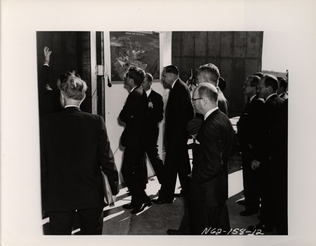 Photograph of President John F. Kennedy and others during his 1962 visit to Los Alamos National Laboratory