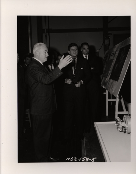 Photograph of President John F. Kennedy and others during his 1962 visit to Los Alamos National Laboratory