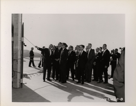 Photograph of President John F. Kennedy and others during his 1962 visit to Los Alamos National Laboratory