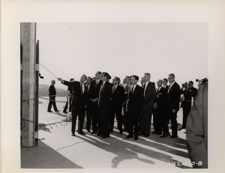 Photograph of President John F. Kennedy and others during his 1962 visit to Los Alamos National Laboratory