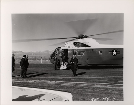 Photograph of President John F. Kennedy and others during his 1962 visit to Los Alamos National Laboratory