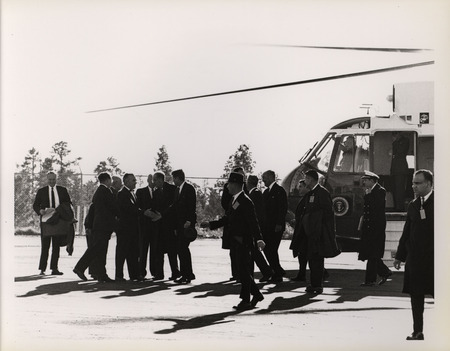 Photograph of President John F. Kennedy and others during his 1962 visit to Los Alamos National Laboratory