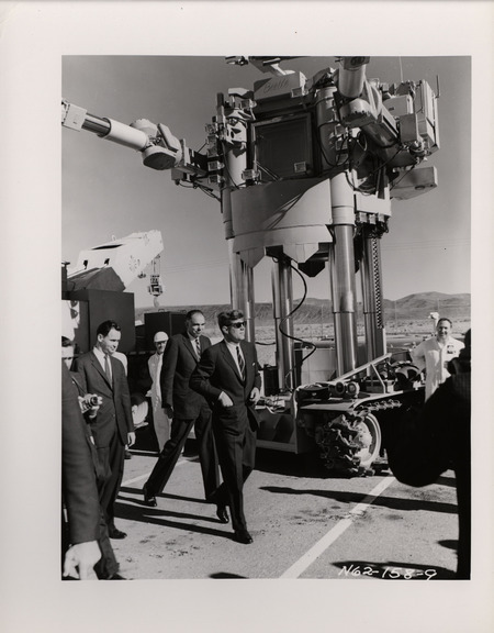 Photograph of President John F. Kennedy and others during his 1962 visit to Los Alamos National Laboratory