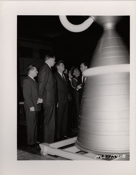 Photograph of President John F. Kennedy and others during his 1962 visit to Los Alamos National Laboratory
