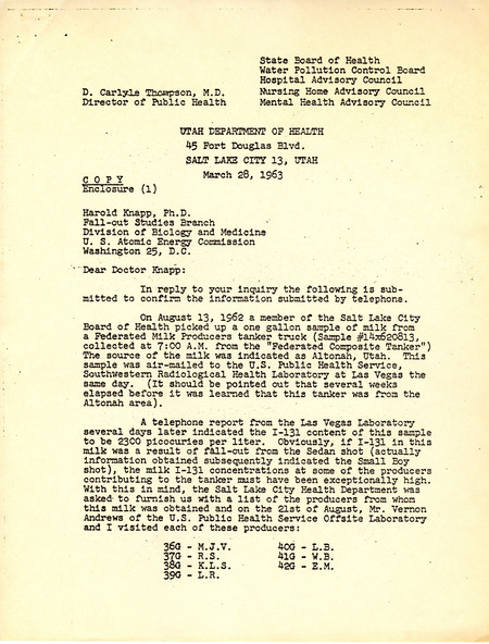 D. Carlyle Thompson letter to Harold Knapp, March 28, 1963