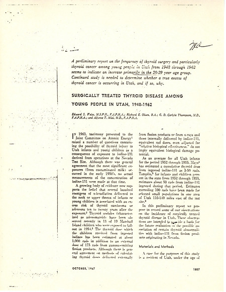 Surgically treated thyroid disease among young people in Utah, 1948-1962