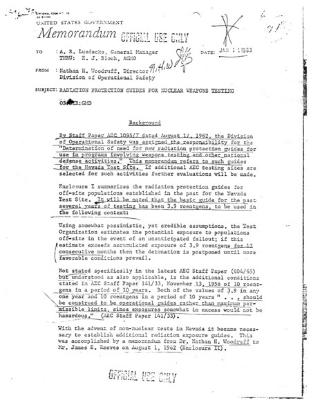 Annotation: "Radiation protection guides for nuclear weapons testing"