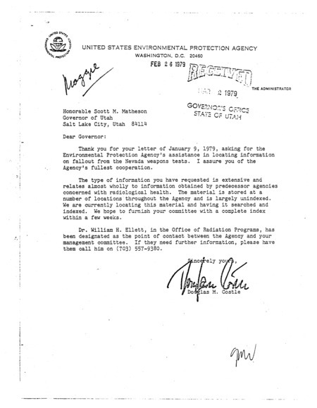 Douglas M. Costle letter to Scott M. Matheson, February 26, 1979