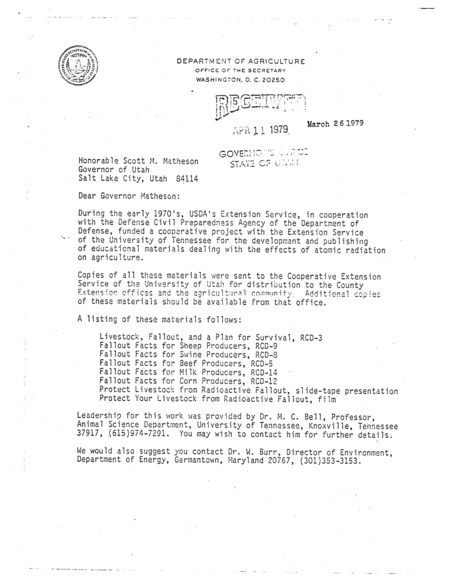 Letter to Scott M. Matheson, March 26, 1979