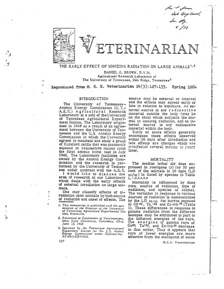 Veterinarian: The early effect of ionizing radiation on large animals