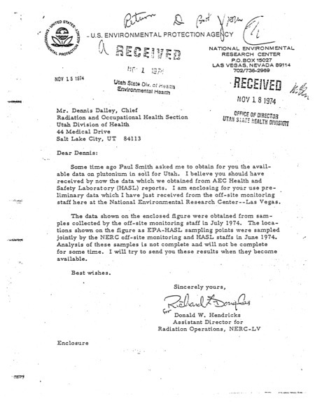 Donald W. Hendricks letter to Dennis Dalley, Nov 15, 1974
