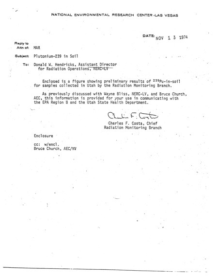 Charles F. Costa letter to Donald W. Hendricks, Nov 13, 1974