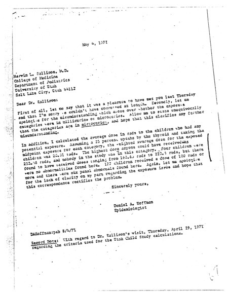 Daniel A. Hoffman letter to Marvin L. Rallison, May 4, 1971