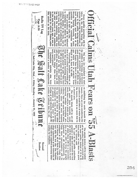 Official calms Utah fears on '55 A-blasts