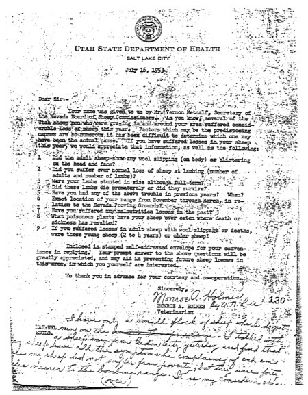 Correspondence and reports on sheep losses in Utah