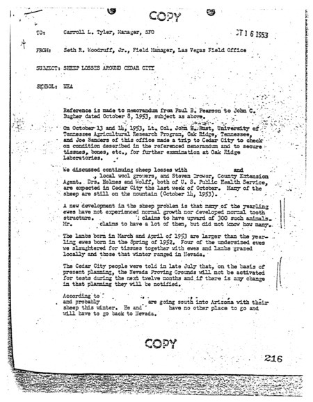 Correspondence and reports on sheep losses in Utah (continued)
