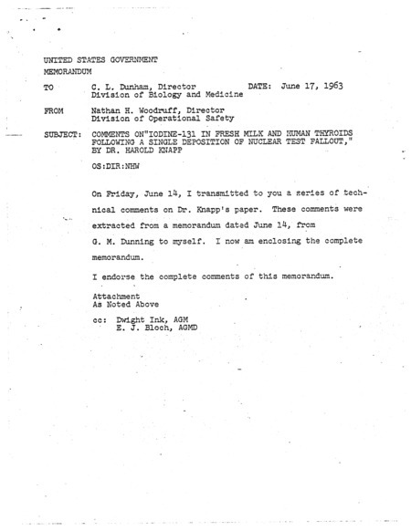 Annotation: Iodine-131 in fresh milk and human thyroids following a single deposition of nuclear test fallout, by Dr. Harold Knapp