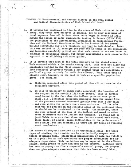 Comments on "Environmental and genetic factors in the oral dental and medical characteristics of Utah school children"