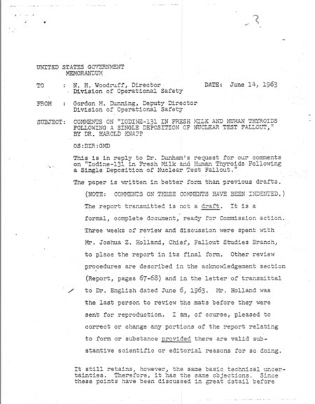 Annotation: Comments on Iodine-131 in fresh milk and human thyroids following a single deposition of nuclear test fallout, by Dr. Harold Knapp