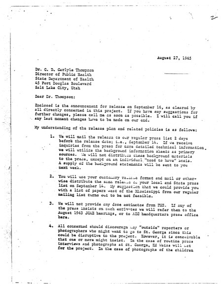 Judson Hardy letter to C. D. Carlyle Thompson, August 27, 1965