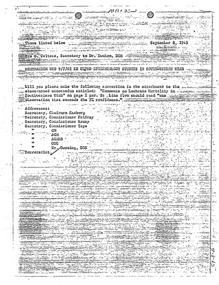 Annotation: Memorandum dtd 9/7/65 USPHS epidemiology studies in southern Utah ;USPHS = acronym for United States Public Health Service