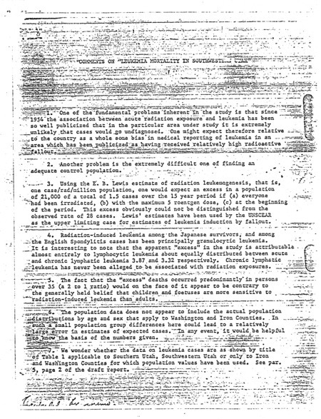 Comments on "Leukemia mortality in Southwestern Utah"