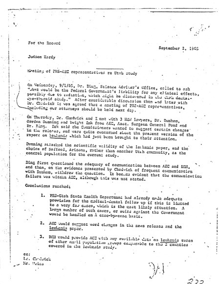 Annotation: Meeting of PHS-AEC representatives re Utah study