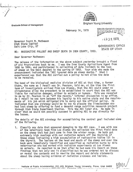 Annotation: Radioactive fallout and sheep death in iron county, 1953