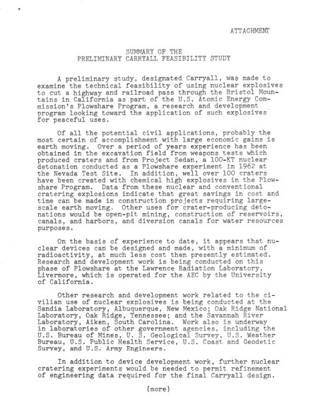 Summary of the preliminary carryall feasibility study