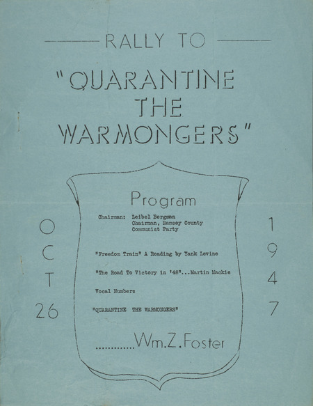Rally to quarantine the warmongers booklet, October 26, 1947