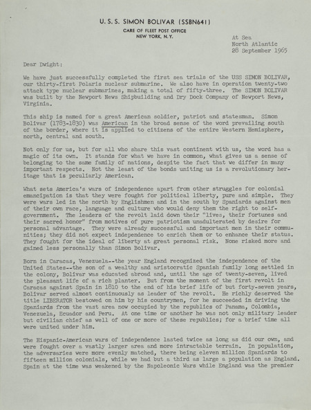 H. G. Rickover letter to Dwight Ink, September 28, 1965