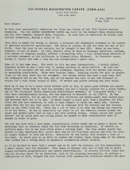 H. G. Rickover letter to Dwight Ink, May 8, 1966