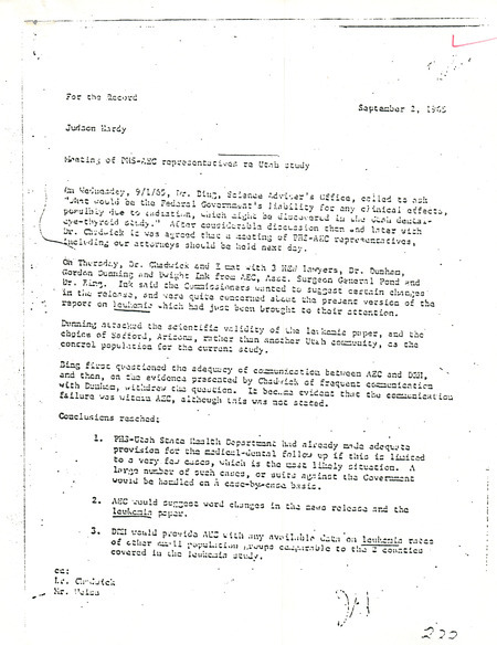 Annotation: "Meeting of PHS-AEC representatives re Utah study"