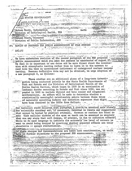 Annotation: "Review of proposed PHS public announcement of Utah studies"