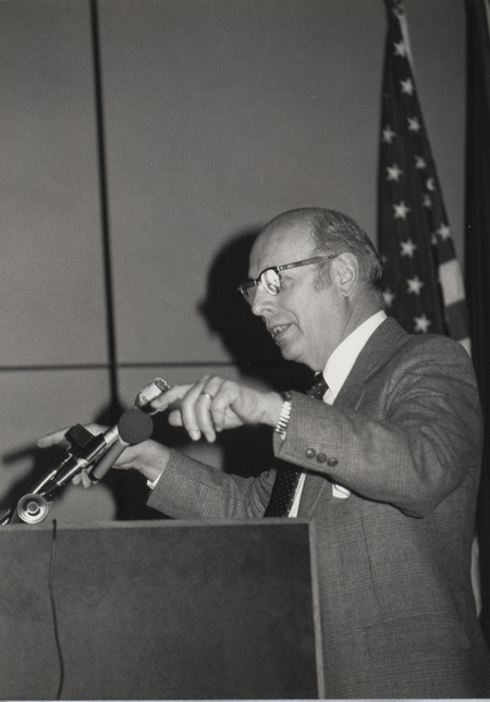 Photograph of Dwight A. Ink at the great Alaska earthquake remembrance banquet, March 27, 1984
