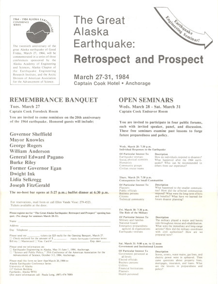 The great Alaska earthquake: retrospect and prospect, March 27-31, 1984