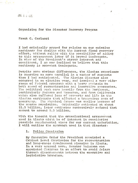 Dwight A. Ink letter to Frank C. Carlucci, July 12, 1972