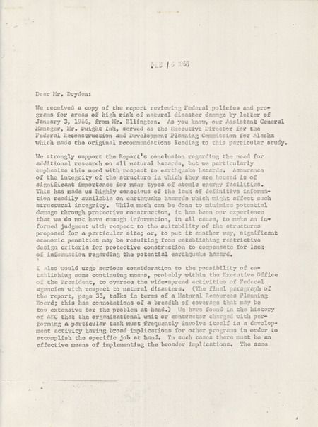 Glenn T. Seaborg letter to Franklin B. Dryden, February 10, 1966