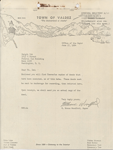 H. Bruce Woodford letter to Dwight Ink, June 17, 1964