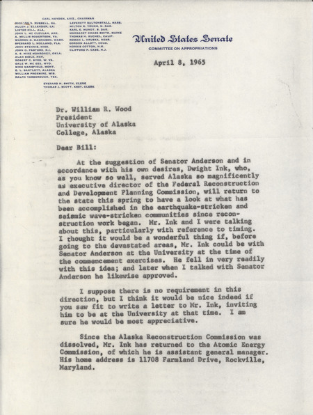 E. L. Bartlett letter to William R. Wood, April 8, 1965