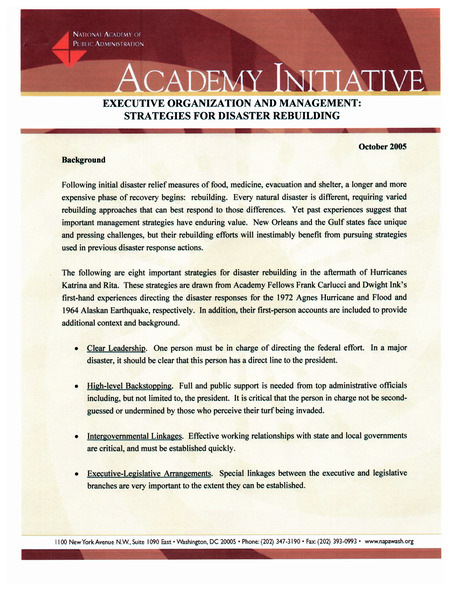 Executive organization and management: strategies for disaster rebuilding