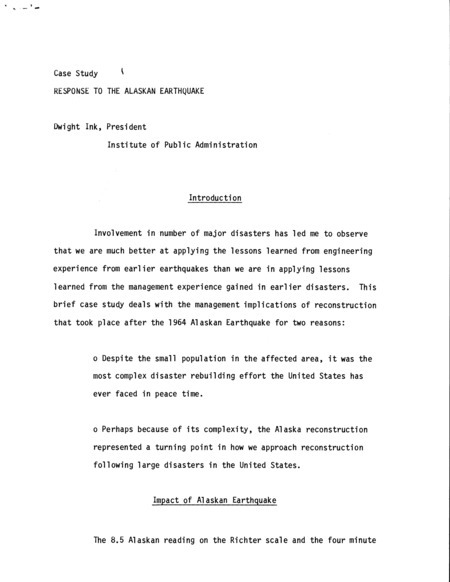 Case study: response to the Alaskan earthquake