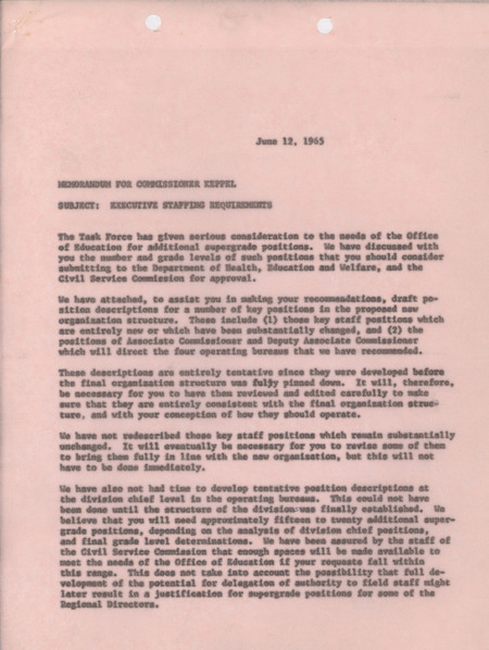 Dwight A. Ink memorandum to Commissioner Keppel, June 12, 1965
