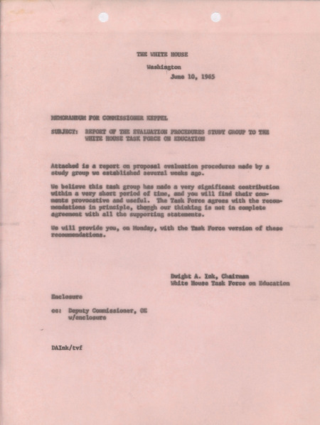 Dwight A. Ink memorandum to Commissioner Keppel, June 10, 1965