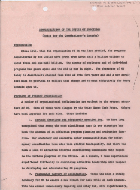 Reorganization of the Office of Education